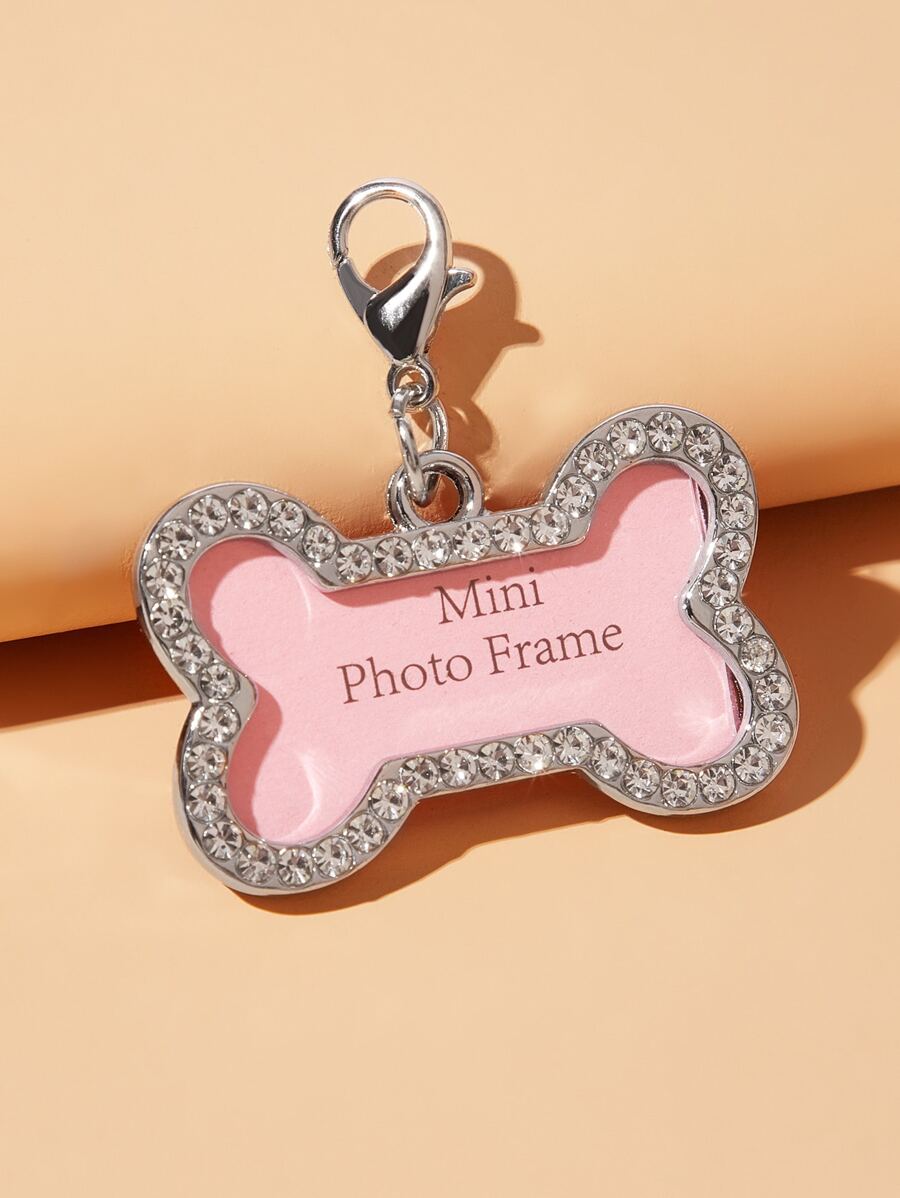 1pc Bone Shaped Rhinestone Dog Photo Frame Pet ID Tag Notes can be installed For Decoration - Pink - View 1