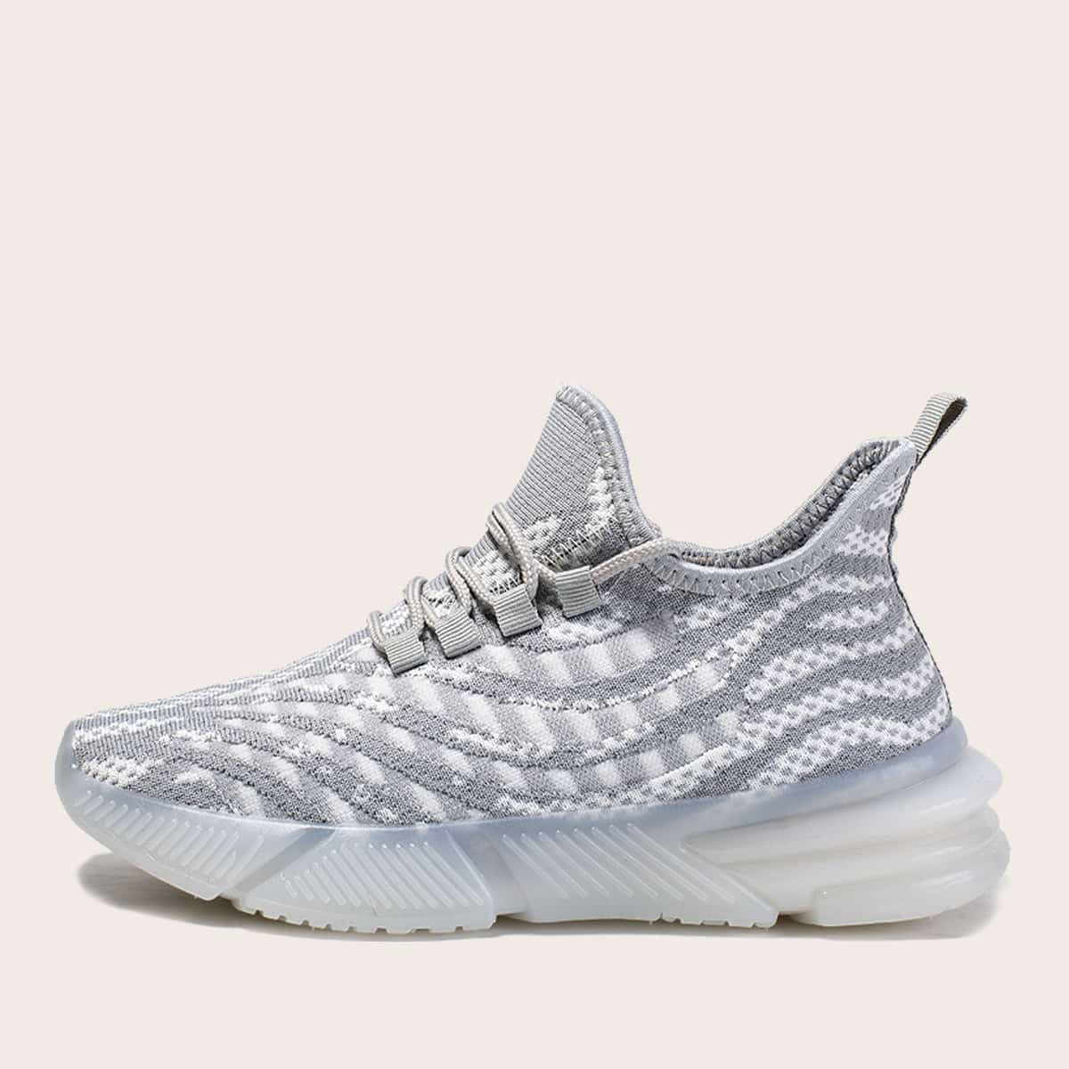 

Guys Lace Up Front Striped Graphic Knit Sneakers, Grey