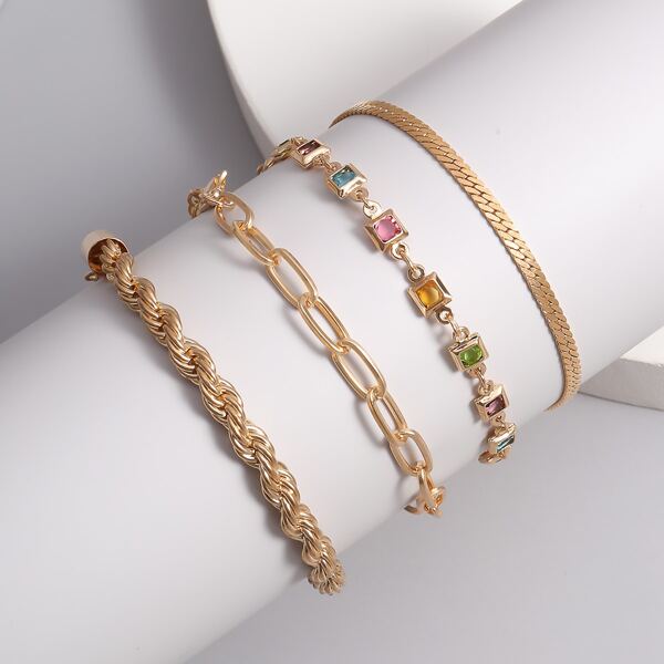 

4pcs Crystal Decor Bracelet, Gold