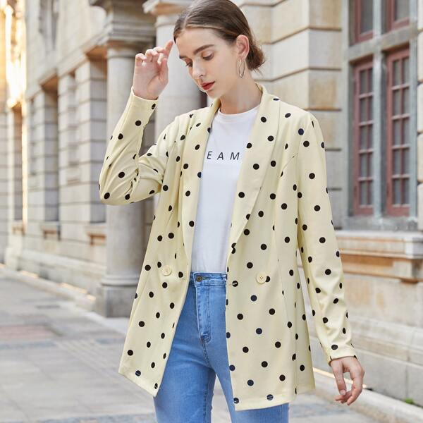 

Polka Dot Shawl Neck Belted Blazer, Yellow pastel