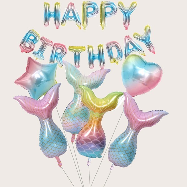 

7pcs Fish Tail Design Birthday Balloon Set, Multicolor