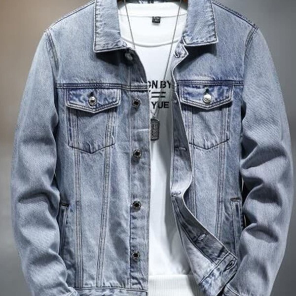 

Men Flap Pockets Denim Jacket, Light wash