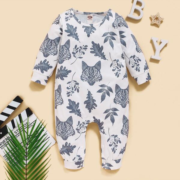 

Baby Boy Plants Print Sweatshirt Jumpsuit, Multicolor