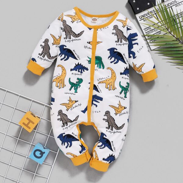 

Baby Boy Cartoon Dinosaur & Letter Graphic Sweatshirt Jumpsuit, Multicolor
