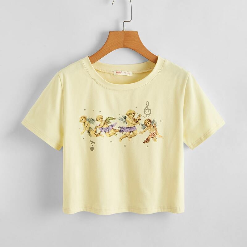 

Angel Graphic Crop Tee, Yellow pastel