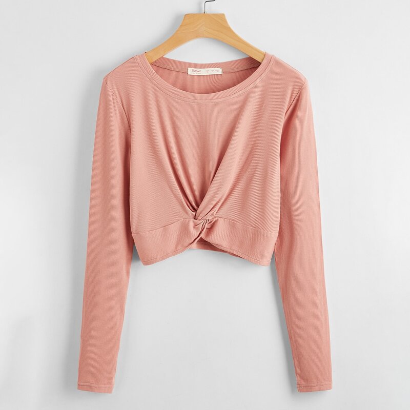

Solid Twist Front Tee, Coral pink