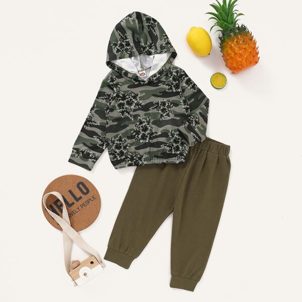 

Baby Boy Floral & Camo Print Hoodie With Sweatpants, Multicolor