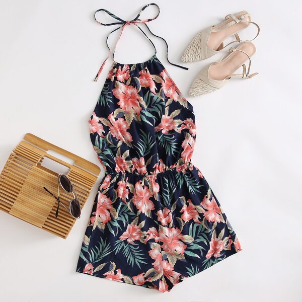 

Tie Back Floral Halter Romper, Multicolor