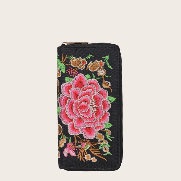 

Flower Embroidered Purse, Black