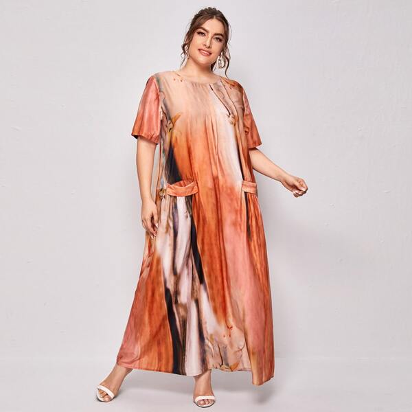 

Plus Tie Dye Dual Pocket Tunic Dress, Multicolor