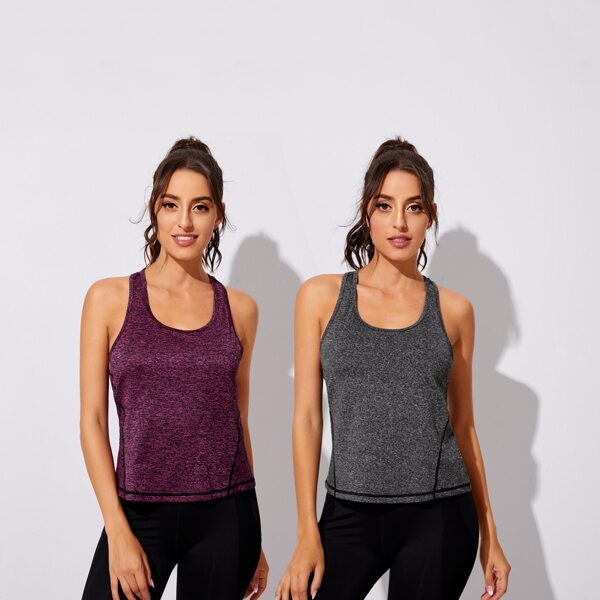 

2pcs Space Dye Racer Back Sports Tank Top, Multicolor