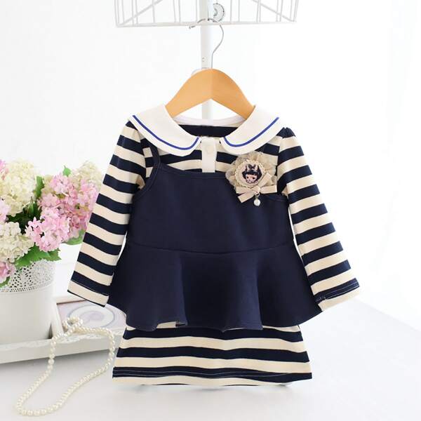 

Toddler Girls 2pcs Striped Dress & Peplum Cami Top, Blue and white