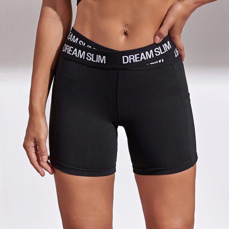 

Slogan Tape Sports Shorts With Phone Pocket, Black