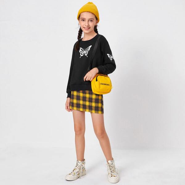 

Girls Reflective Butterfly Print Pullover, Black