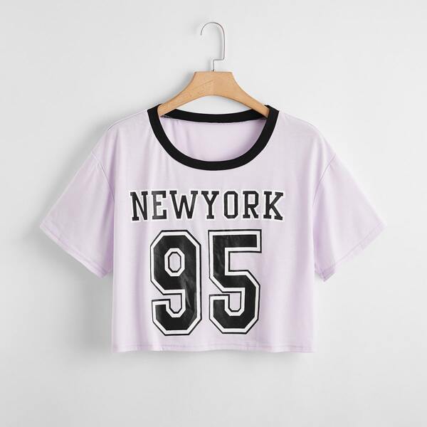

Plus Letter Graphic Crop Tee, Pastel lilac purple