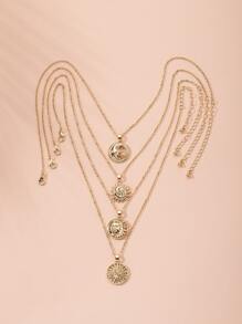 4pcs Sun Moon Design Charm Necklace - Yellow Gold - View 2