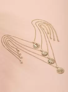 4pcs Sun Moon Design Charm Necklace - Yellow Gold - View 3