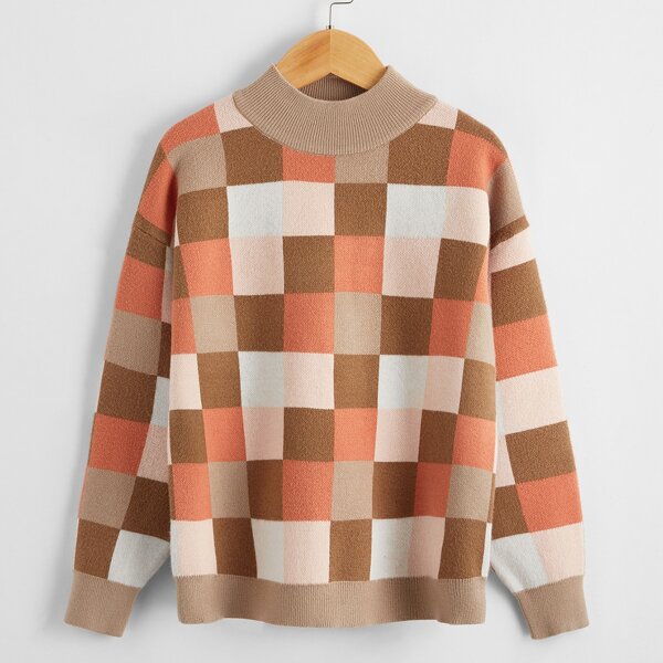 

Girls Drop Shoulder Plaid Pattern Sweater, Multicolor
