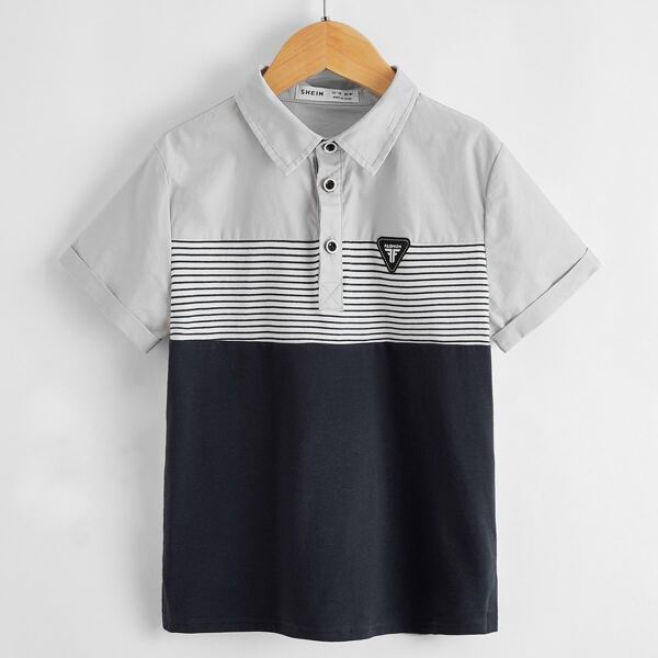 

Boys Patch Detail Striped Colorblock Polo Shirt, Multicolor