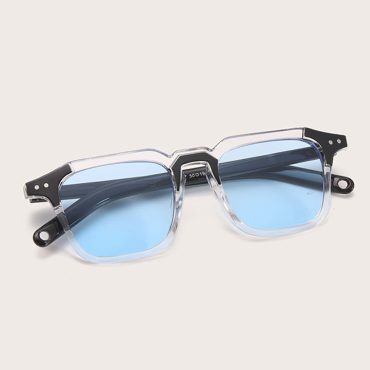 

Guys Studded Decor Clear Frame Sunglasses, Blue