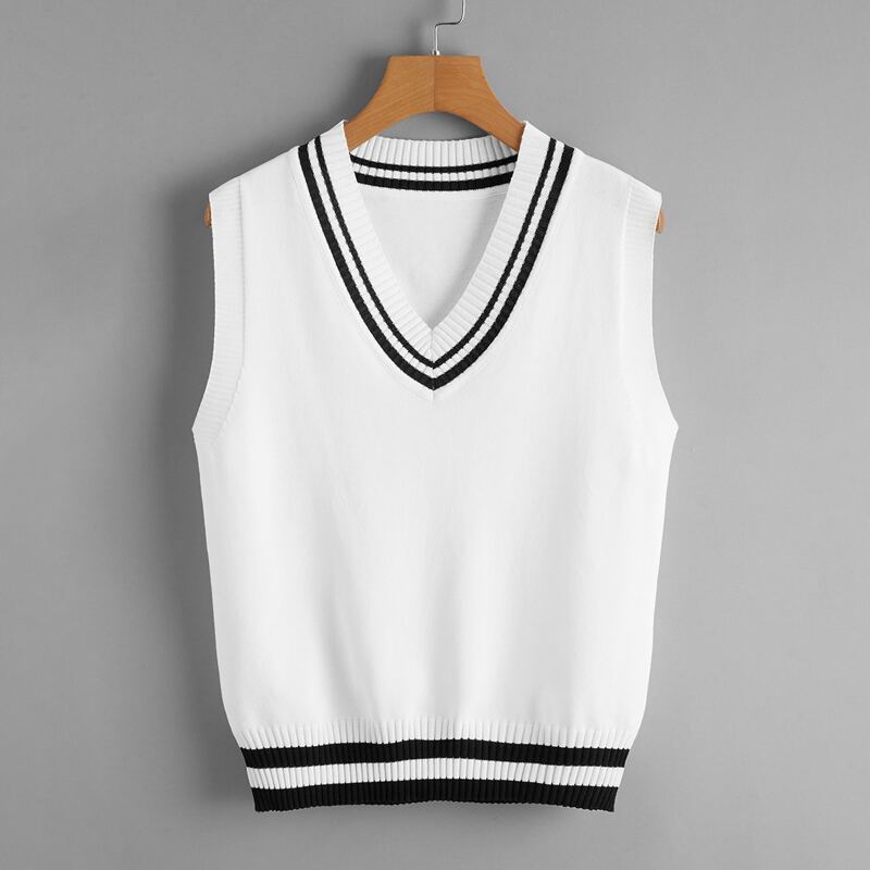 

Striped Binding Knit Tank Top, White
