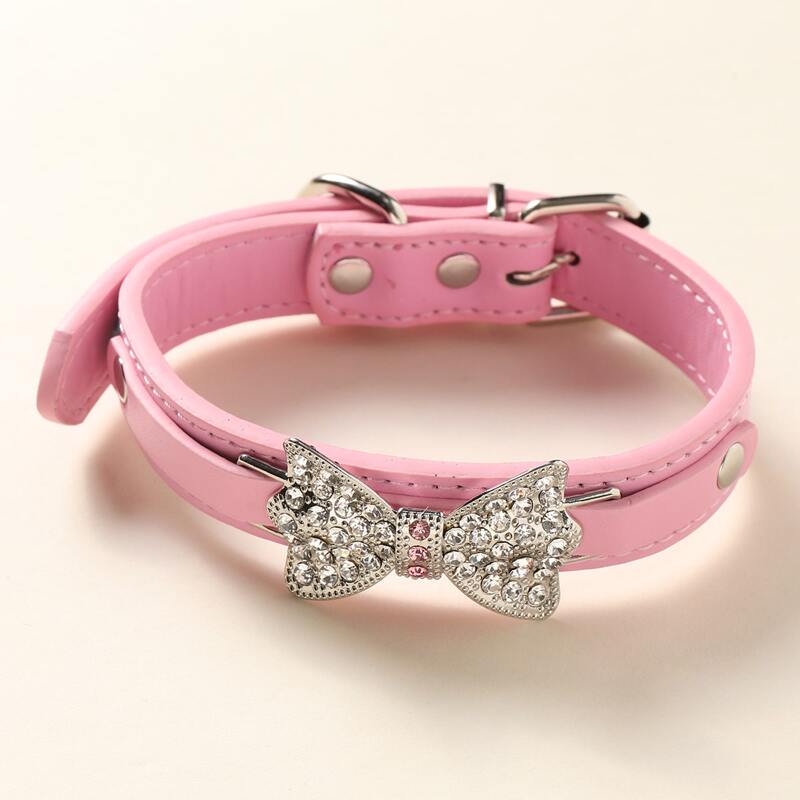 

1pc Rhinestone Bow Decor Dog Collar, Pink