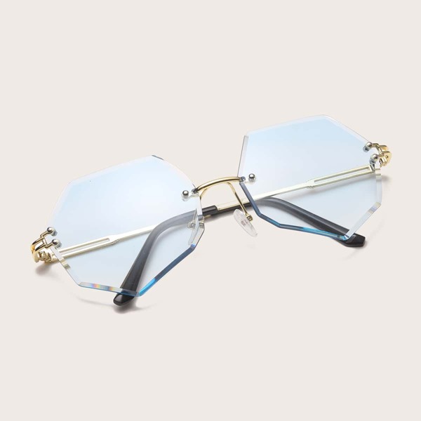 

Men Polygon Frame Rimless Sunglasses, Blue