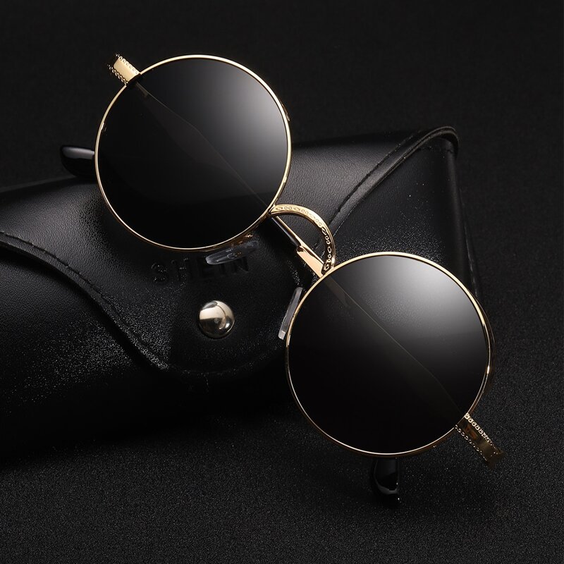 

Guys Retro Round Frame Metal Punk Sunglasses, Black