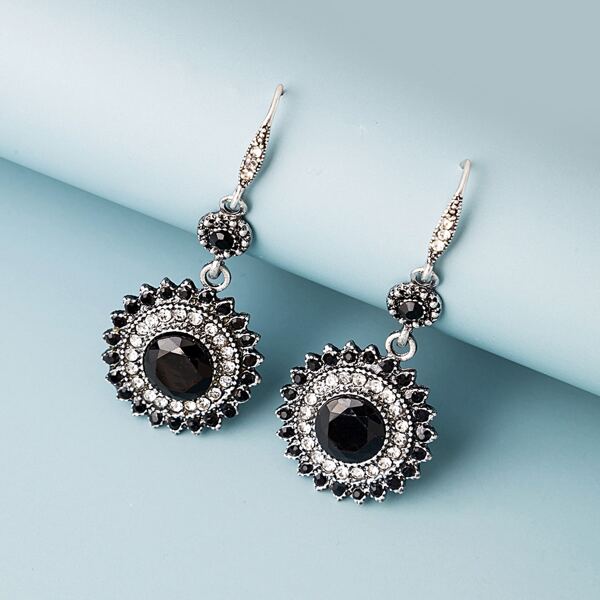 

Rhinestone Decor Drop Earrings, Black
