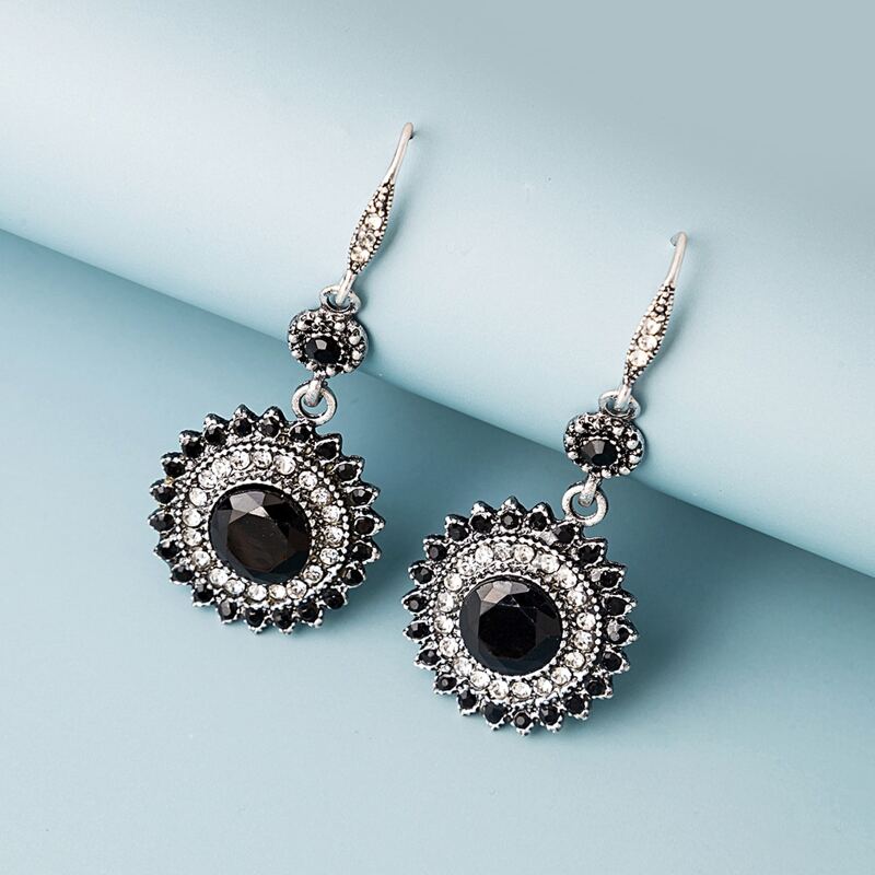 

Rhinestone Decor Drop Earrings, Black