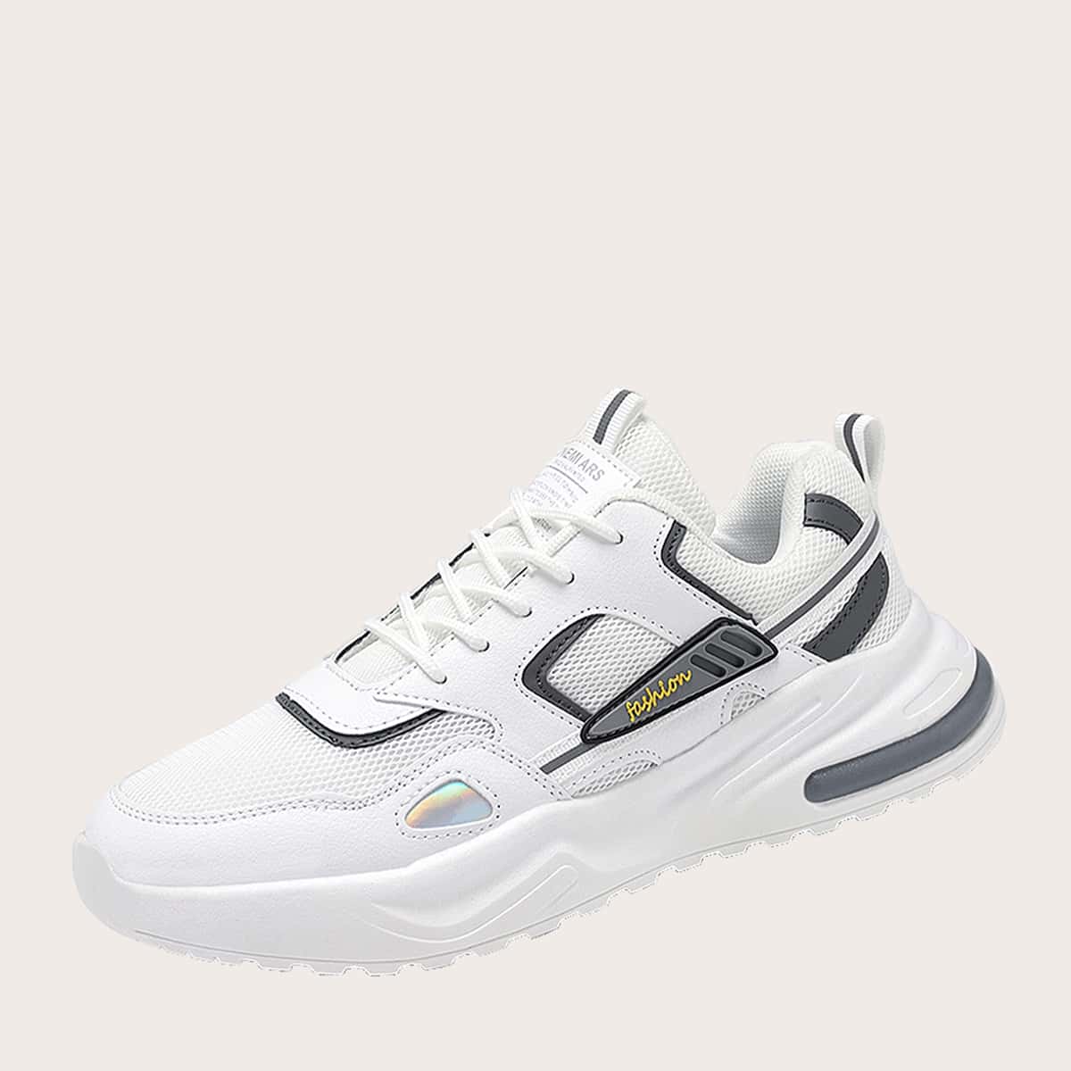 

Guys Lace-up Front Mesh Panel Chunky Sneakers, White