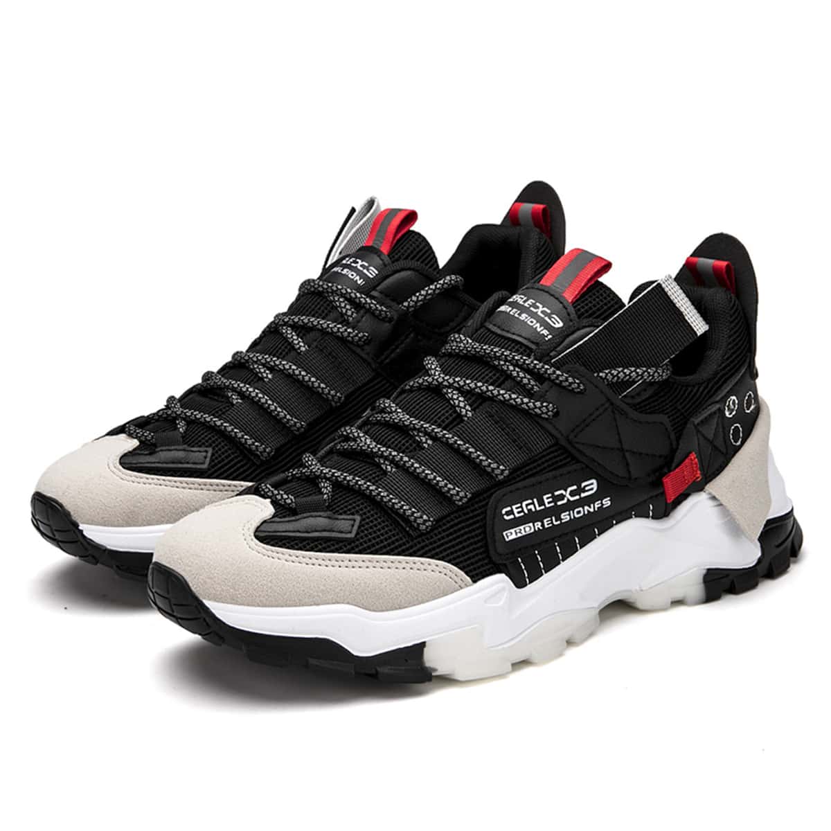 

Guys Lace-up Front Letter Graphic Chunky Sneakers, Black