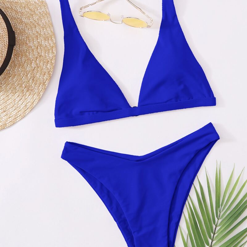 

Snakeskin Triangle High Cut Bikini Swimsuit, Royal blue