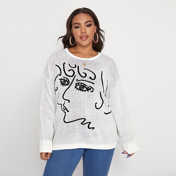 

Plus Drop Shoulder Figure Sweater, White