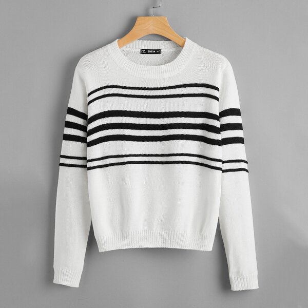 

Striped Pattern Sweater, White