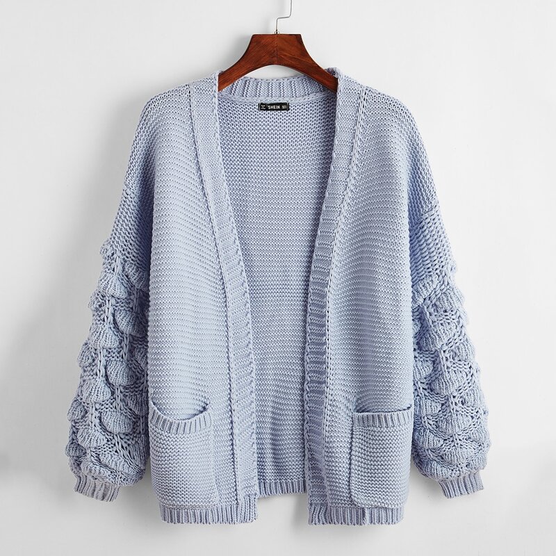 

Open Front Drop Shoulder Cardigan, Pastel baby blue