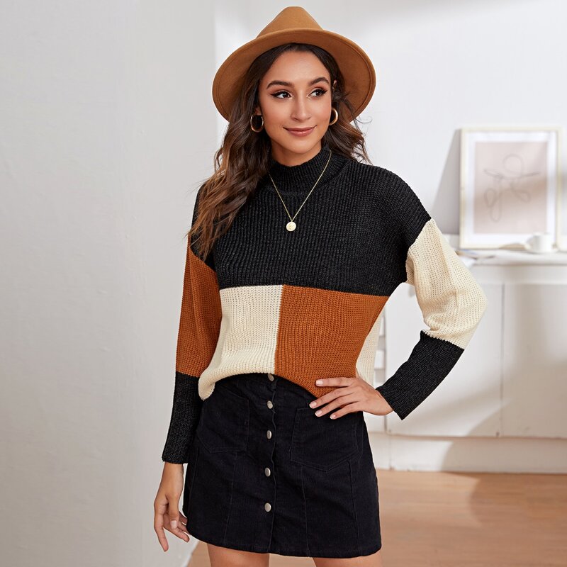 

Drop Shoulder Color Block Sweater, Multicolor
