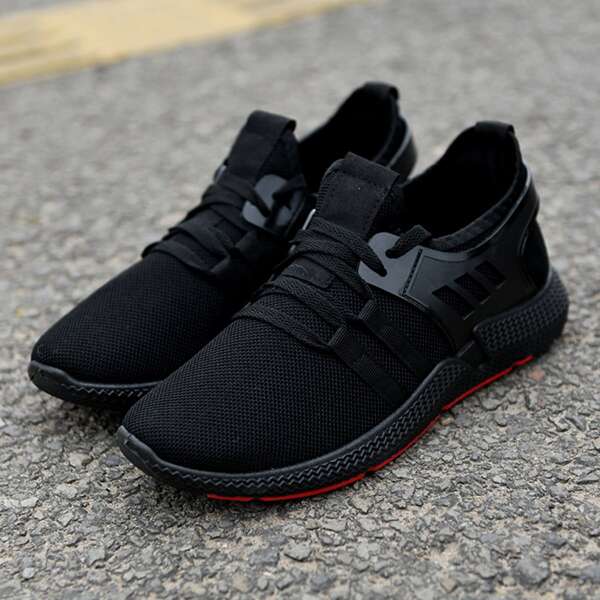 

Men Lace-up Front Wide Fit Sneakers, Black