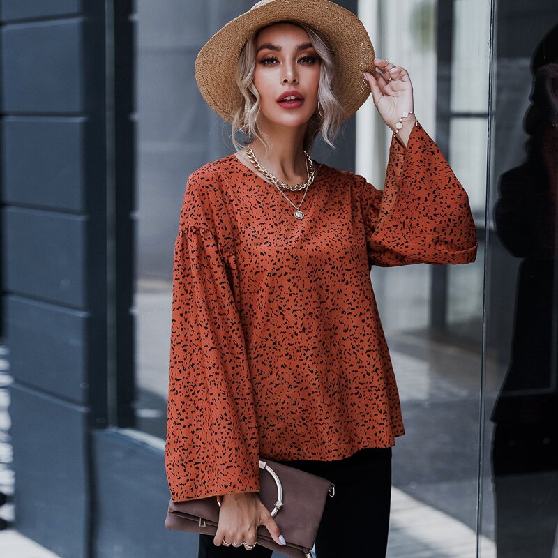 

Drop Shoulder Allover Print Top, Burnt orange