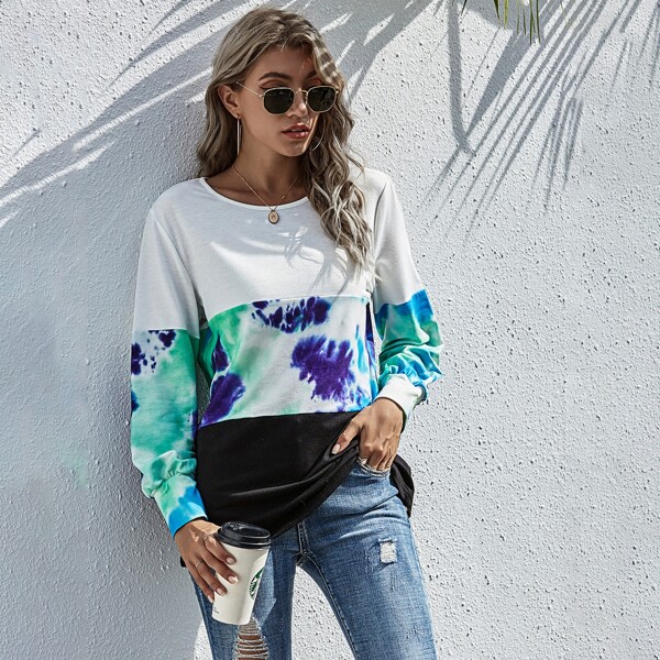 

Contrast Tie Dye Panel Color Block Sweatshirt, Multicolor