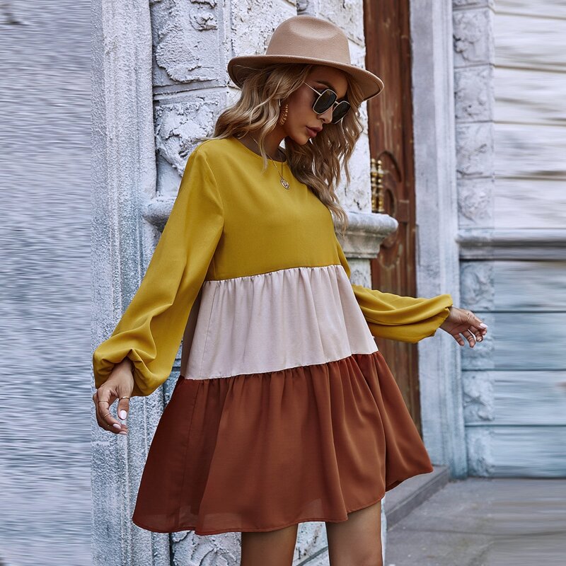 

Cut And Sew Panel Smock Dress, Multicolor