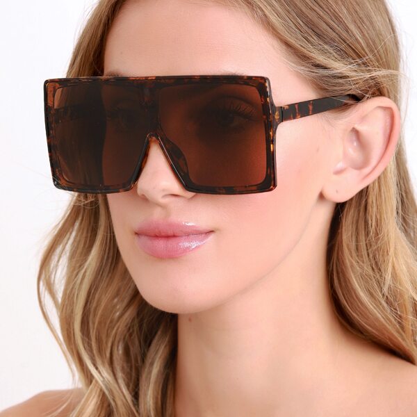 

Oversized Acrylic Square Frame Shield Sunglasses, Brown