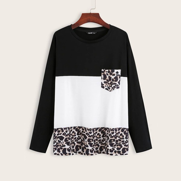 

Plus Color-block Leopard Panel Tee, Multicolor