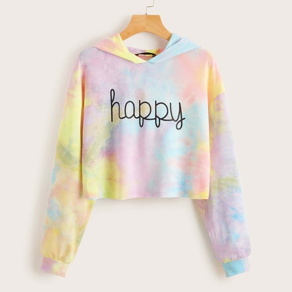 

Drop Shoulder Letter Graphic Tie Dye Hoodie, Multicolor