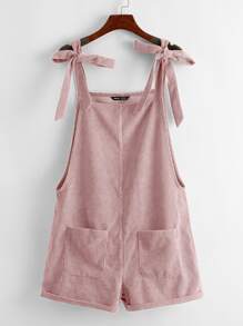 SHEIN EZwear 結飾肩貼布口袋燈芯絨背帶短褲 - 藕粉色 - 查看 1
