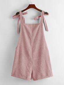 SHEIN EZwear 結飾肩貼布口袋燈芯絨背帶短褲 - 藕粉色 - 查看 2