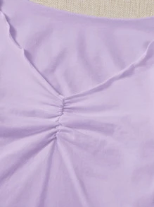 SHEIN Qutie Lettuce Trim Ruched Front Solid Top - Lilac Purple - View 3