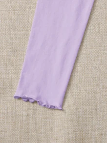 SHEIN Qutie Lettuce Trim Ruched Front Solid Top - Lilac Purple - View 5