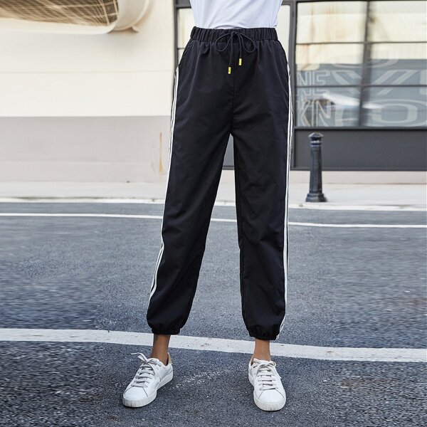 

Side Striped Drawstring Sweatpants, Black