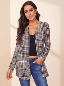 SHEIN Clasi Abrigo de cuadros de parte delantera abierta - Multicolor - Ver 1